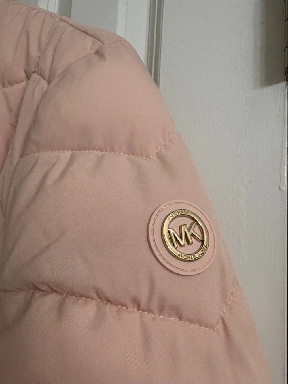 Michael Kors Blush Pink Quilted Puffer Jacket with Stand Collar
